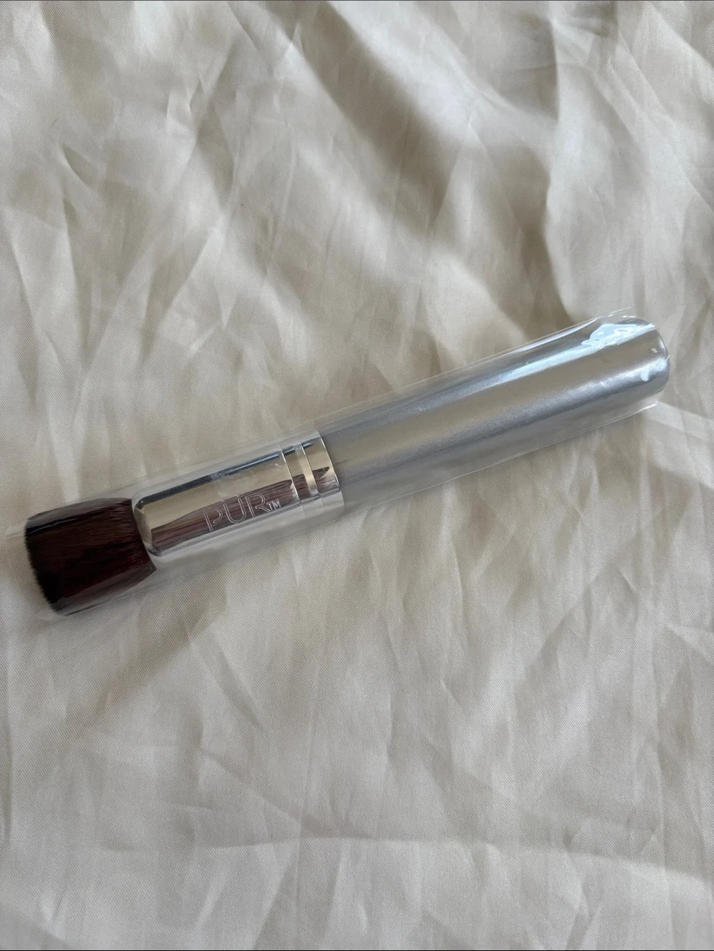 3/30$ 🦋 Pur Chisel foundation brush Silver Kabuki Brush with Brown Bristles